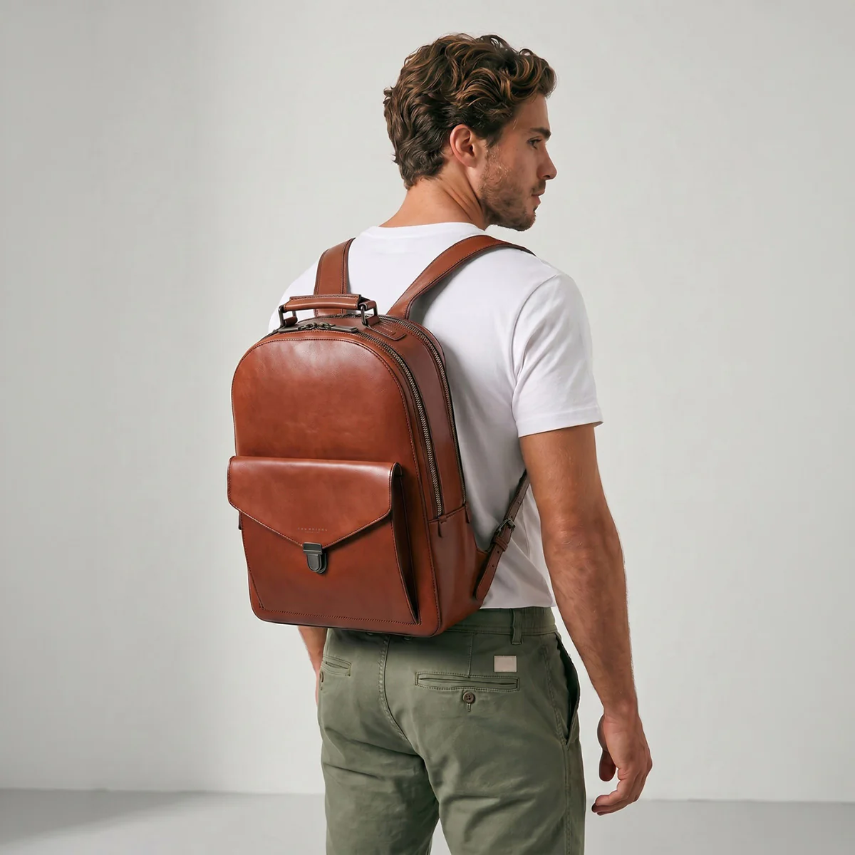 Zaino in pelle porta pc uomo due zip - Image 6