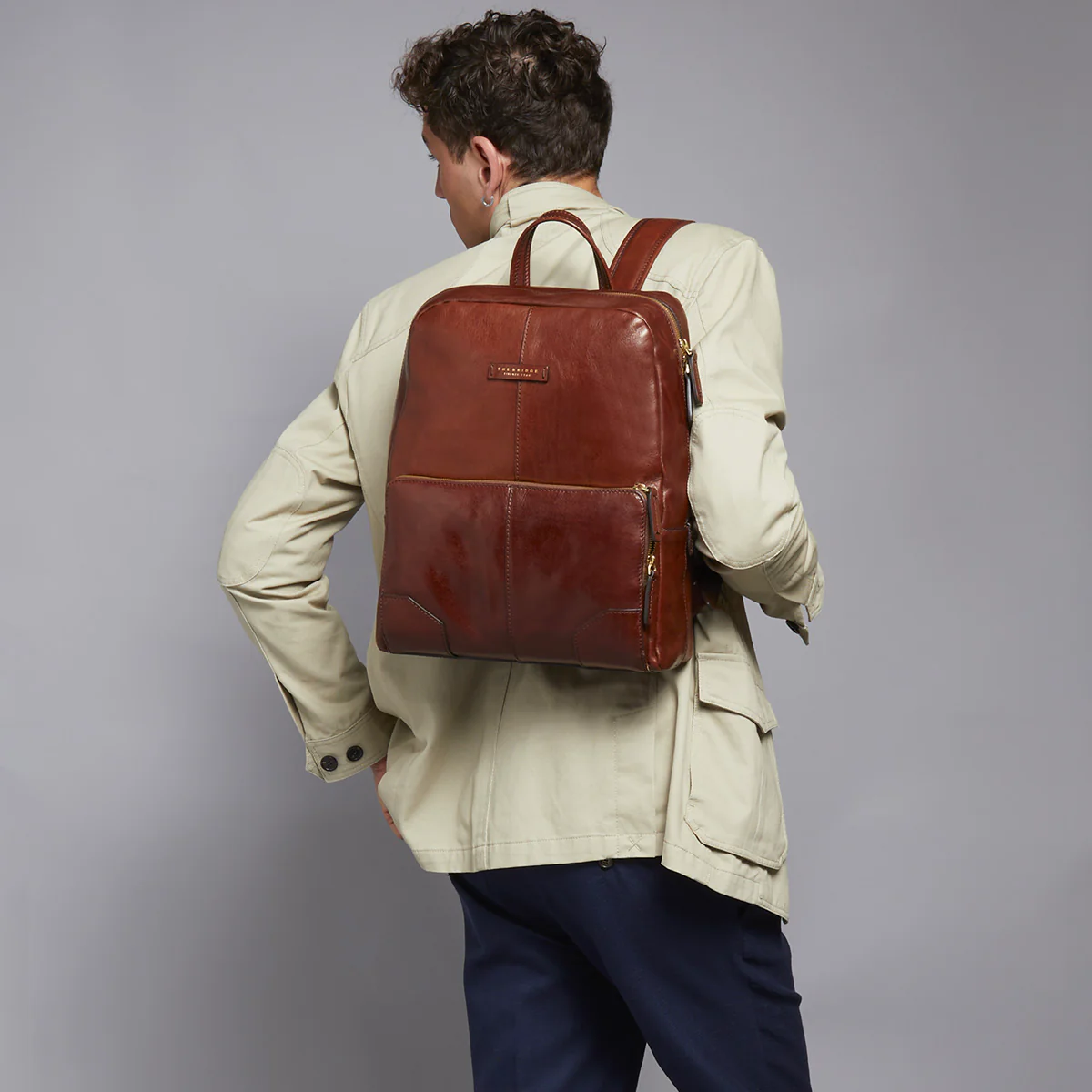 Zaino in pelle porta pc uomo una zip - Image 3