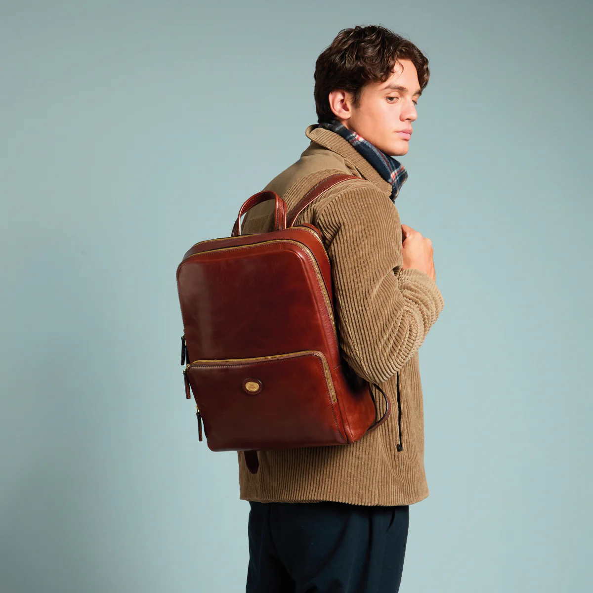 Zaino in pelle porta pc uomo due zip - Image 3