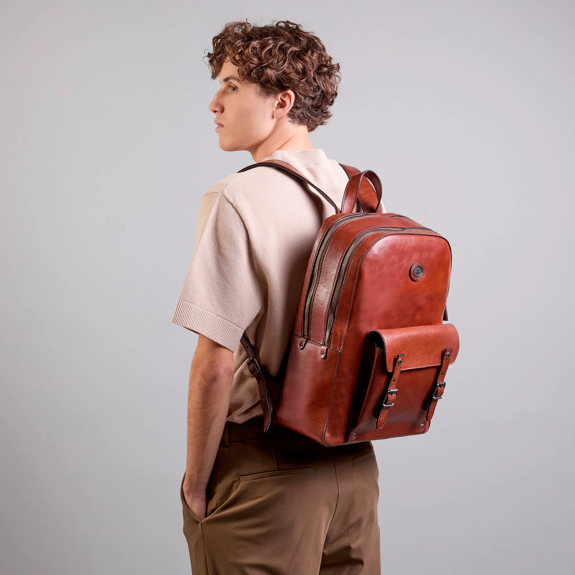 Zaino in pelle porta pc uomo due zip - Image 6