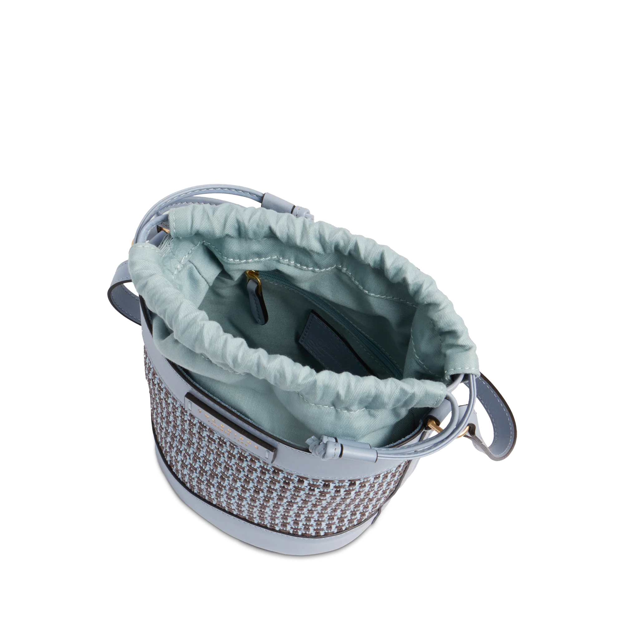 Borsa secchiello in pelle con rafia e cotone - Image 4