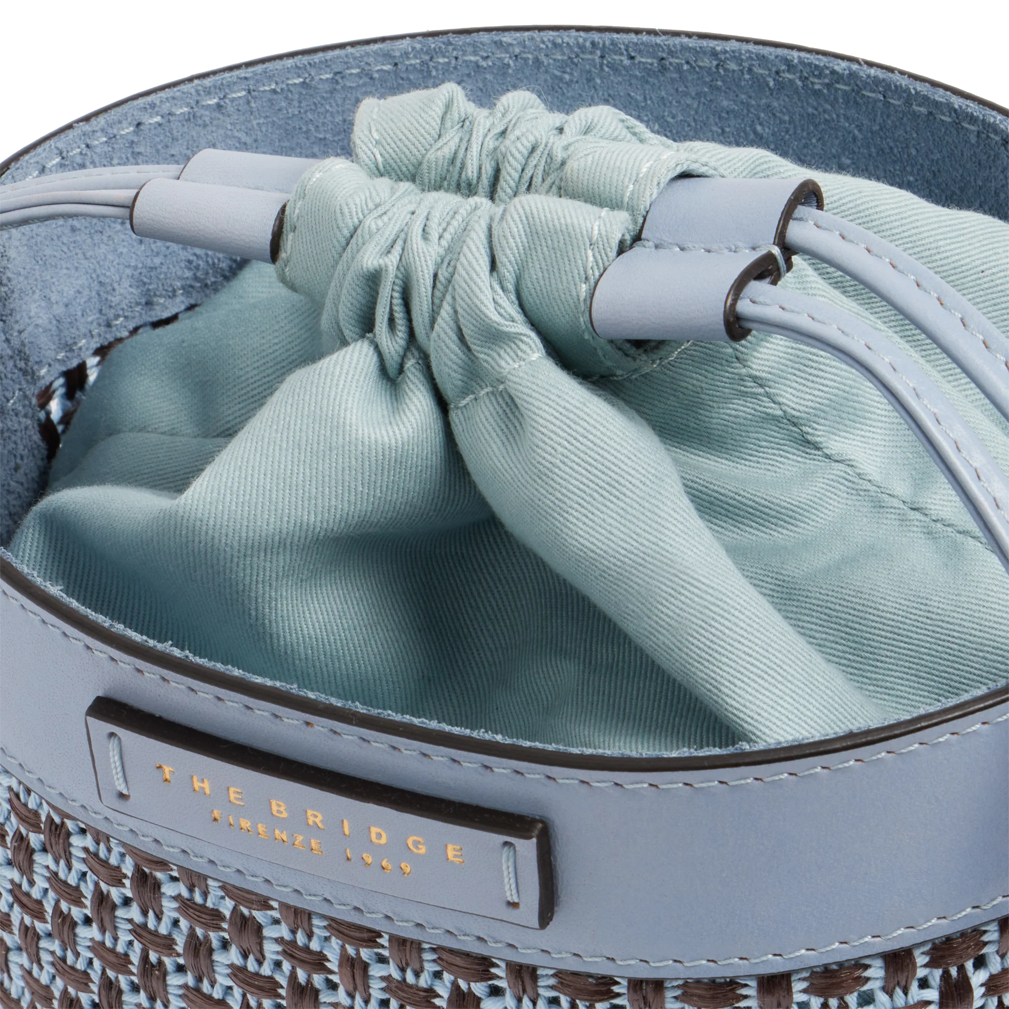 Borsa secchiello in pelle con rafia e cotone - Image 5