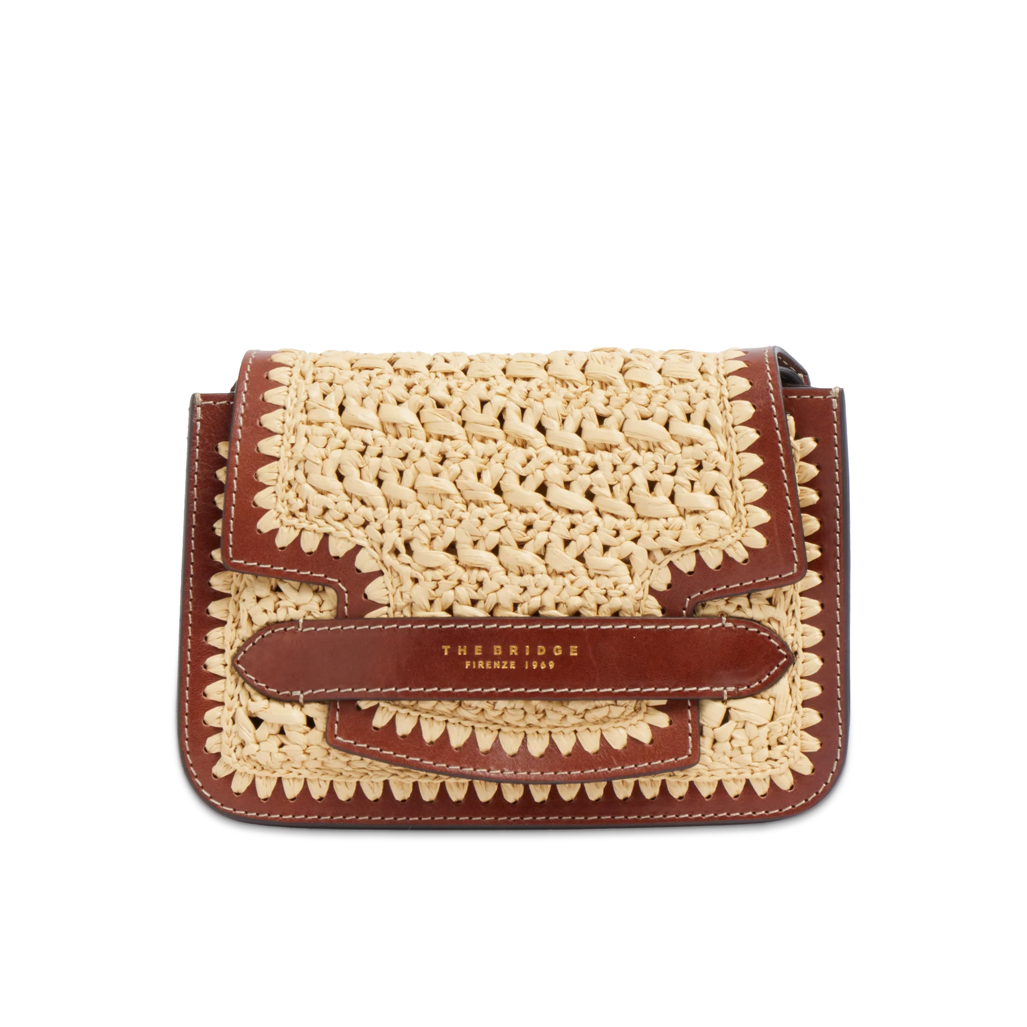 Borsa tracolla in pelle e rafia